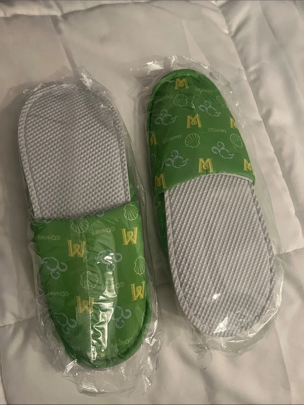 Disney Green Slip-On Kids Slippers with Yellow Accents